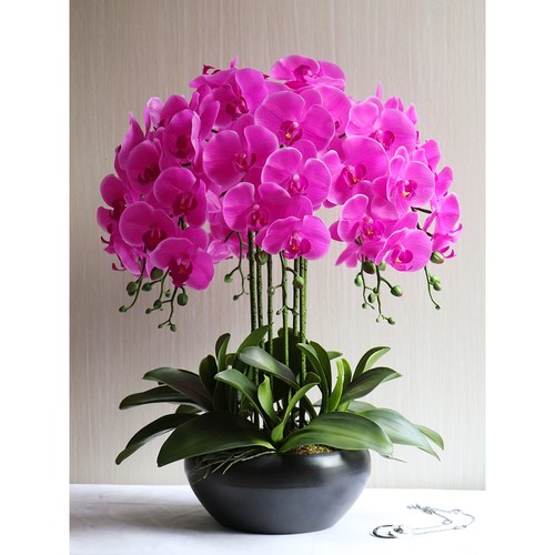 高档假花超真超大盆栽保湿蝴蝶兰仿真花套装客厅玄关装饰花艺摆件