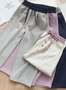 女童直筒弯刀裤秋中大童拼接腰休闲香蕉裤儿童简约百搭卫裤运动裤