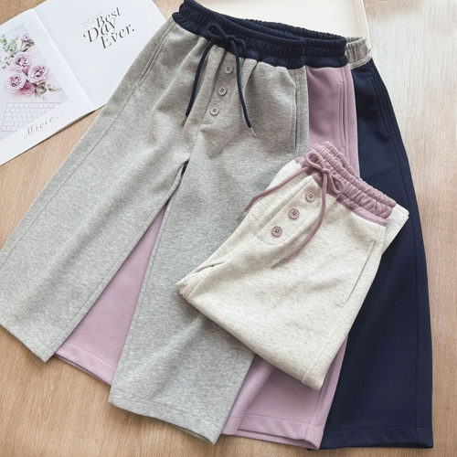 女童直筒弯刀裤中大童拼接腰休闲