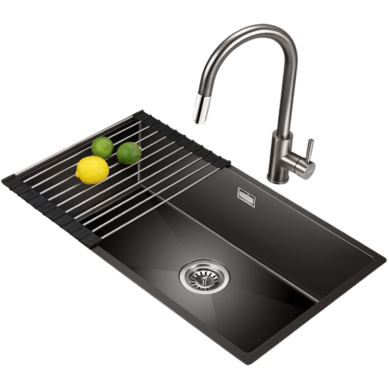 欧琳(oulin)水槽  pvd单槽黑色纳米9115h cfl003h抽拉龙头