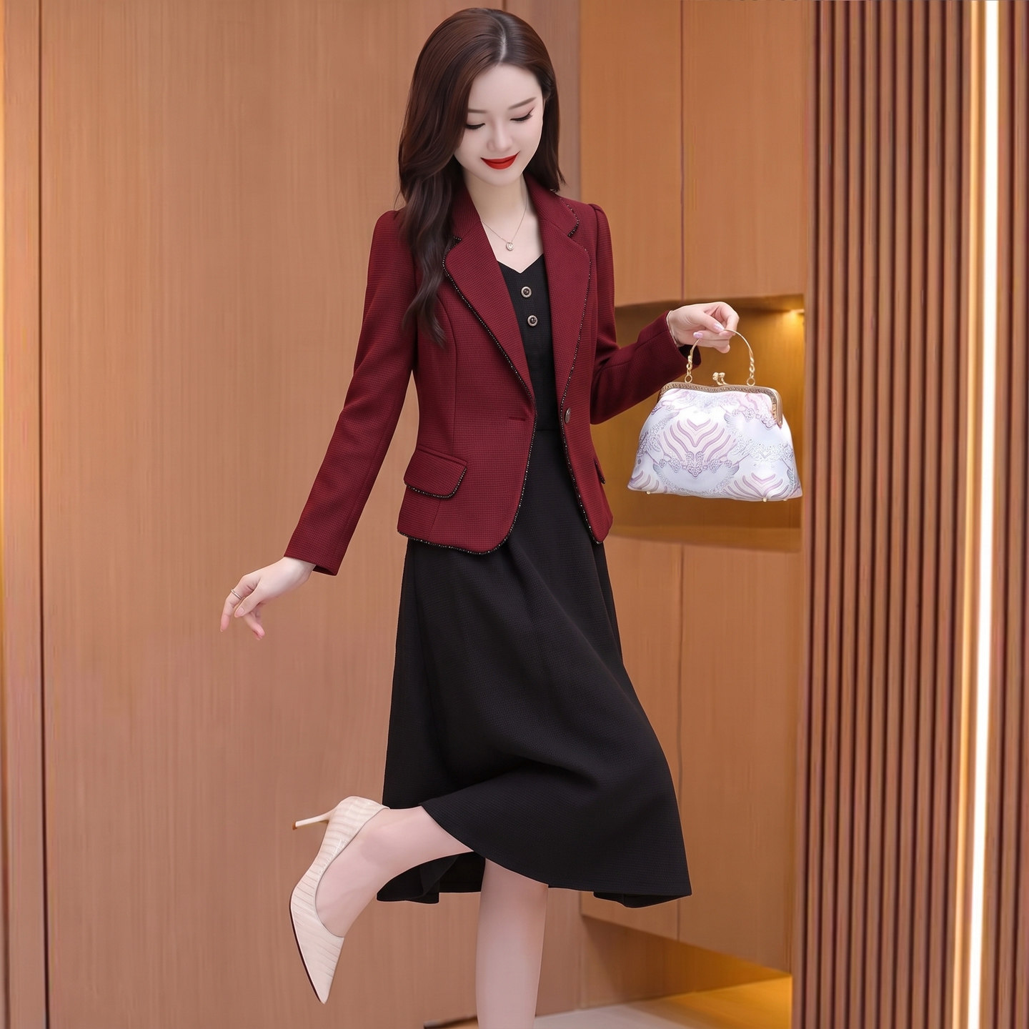 喜婆婆婚宴装平时可穿轻奢高级感小香风西装两件套裙子喜妈妈礼服