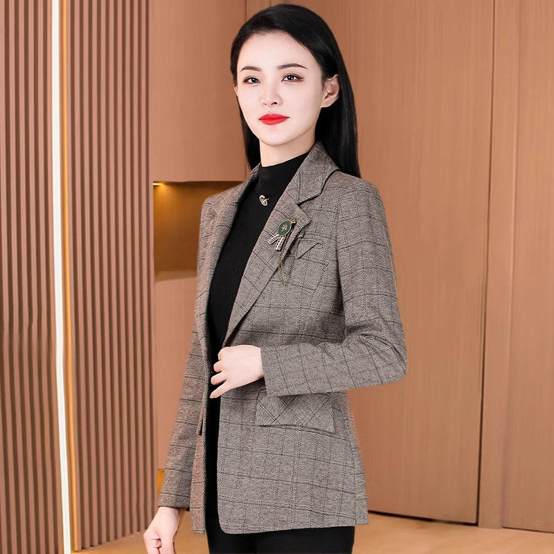 格子小西装外套女士春秋季名媛小香风贵夫人品牌上衣中年妈妈西服