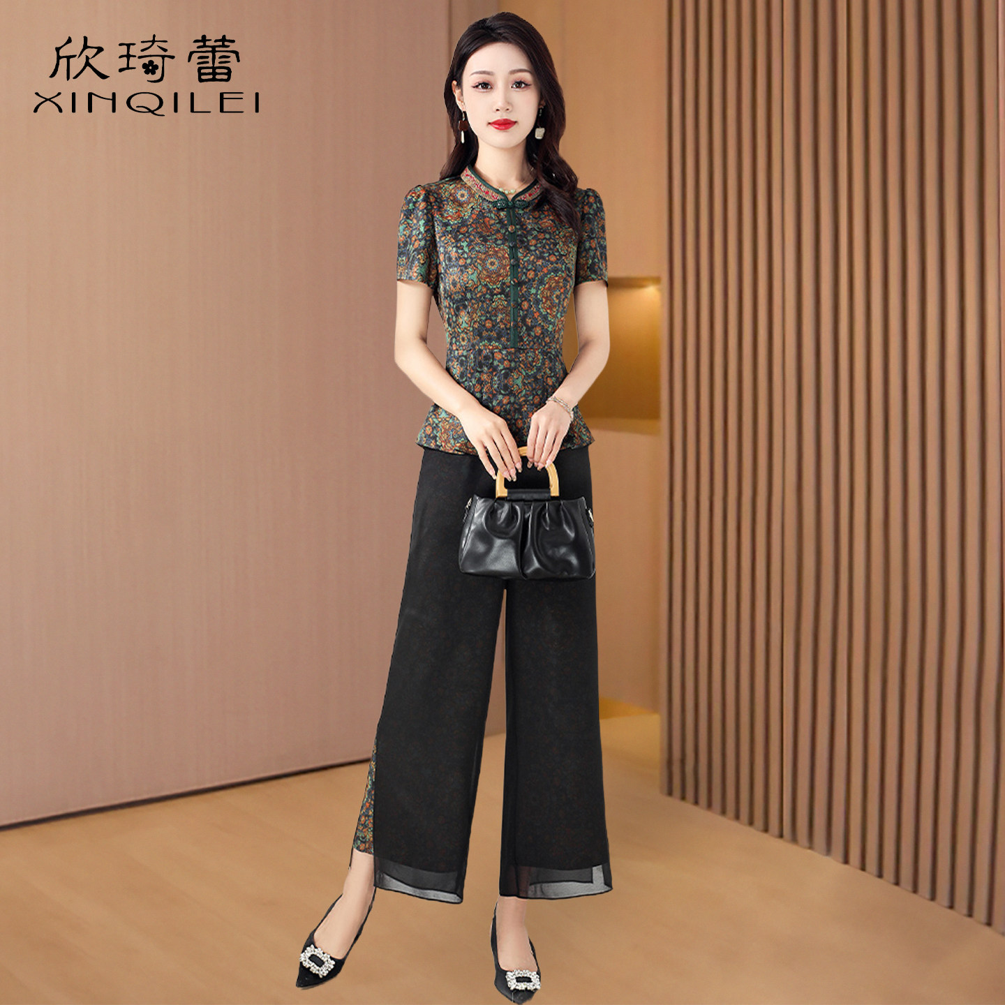 冰丝职业两件套装女装夏2026新款品牌时尚新中式国风唐装中年妈妈