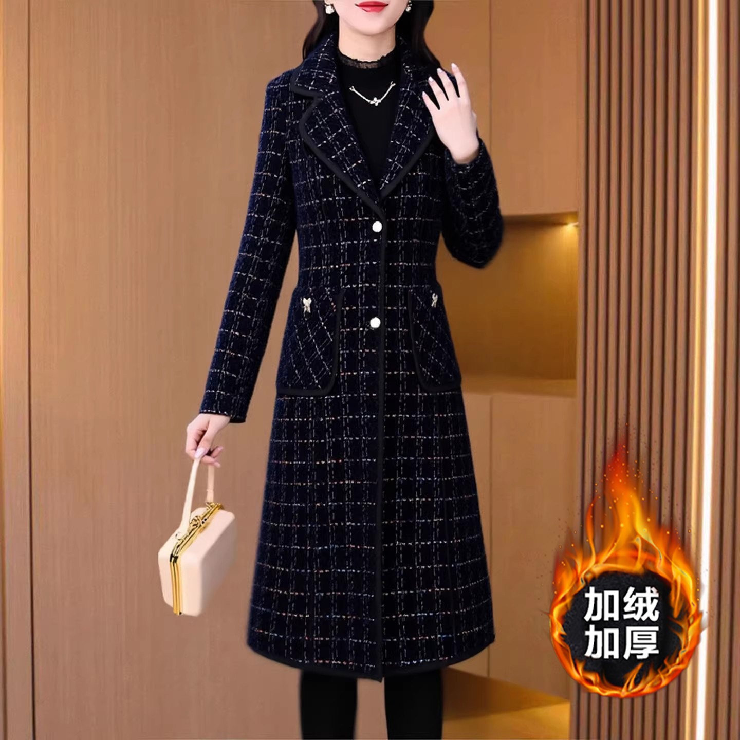 2026双面穿品牌高端格子毛呢外套女冬中长流行爆款上档次加绒大衣