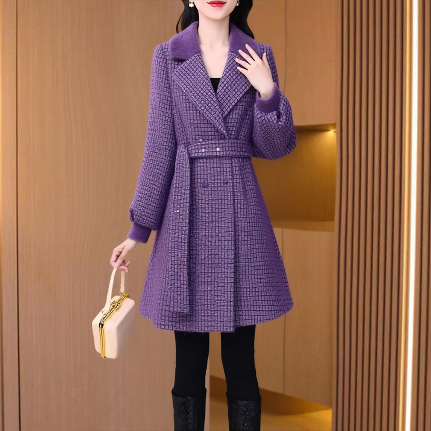 斗篷格子厚毛呢外套女士秋冬高级感呢子大衣中长款高个子今年流行