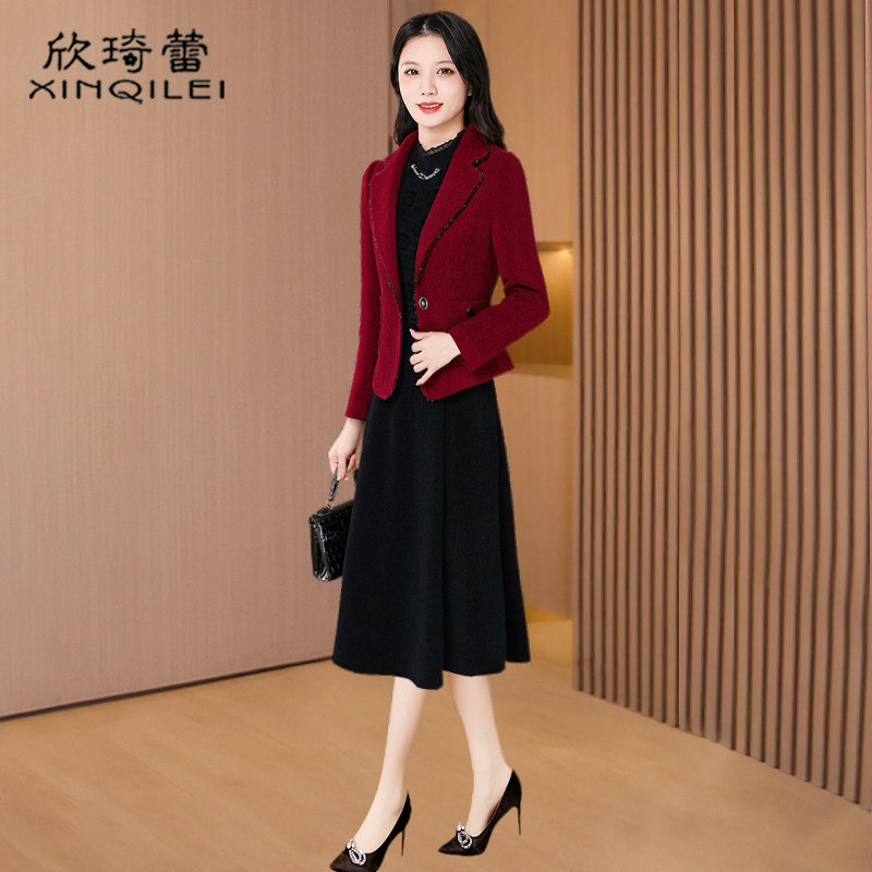 小香风结婚连衣裙春秋2026新款十三行爆款喜婆婆妈妈礼服两件套装