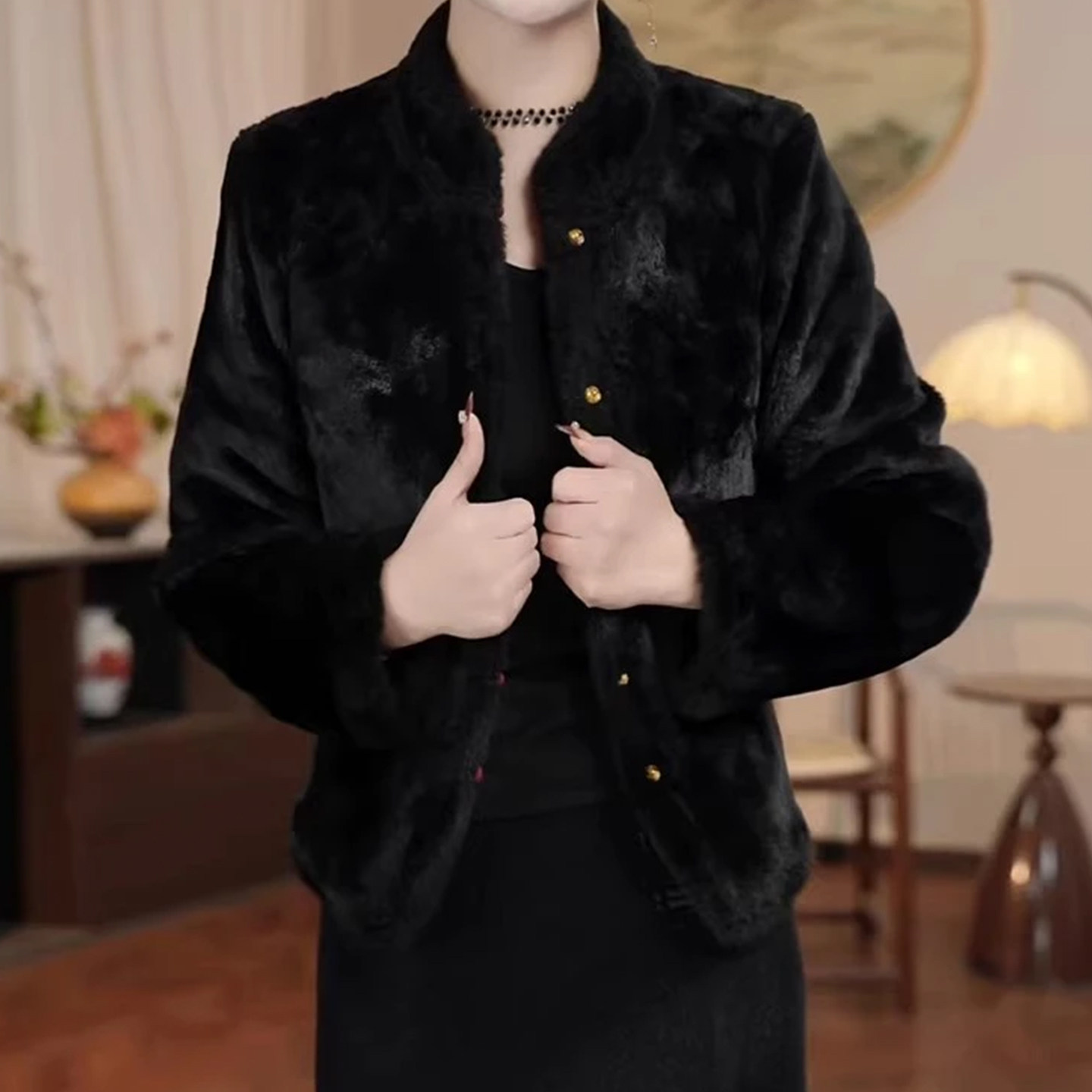加绒加厚新中式国风双面穿外套女秋冬短款红色上衣年轻唐装小个子