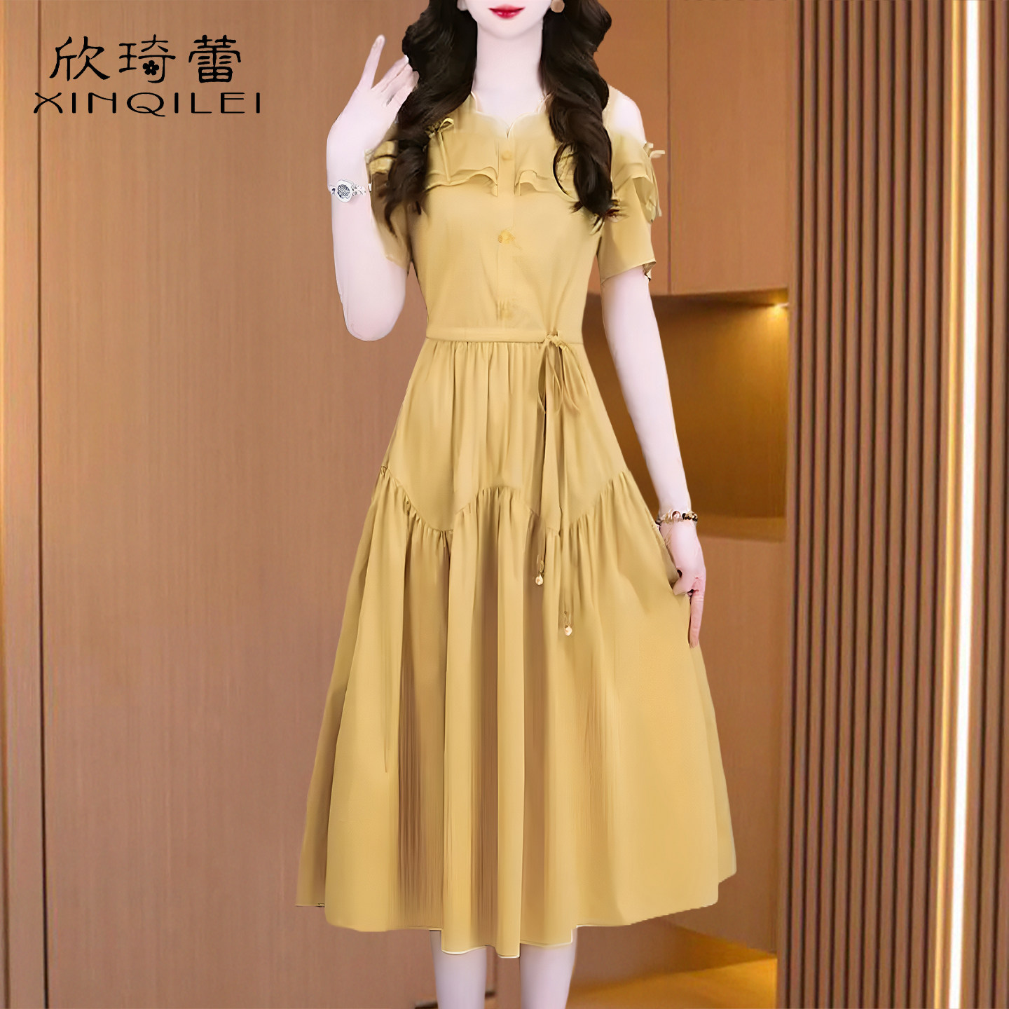 高端品牌露肩礼服连衣裙子女夏今年流行爆款巨好看漂亮广州十三行