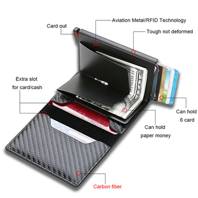 Card Holder Men Wallets Rfid Black Carbon Fiber Leather Mini