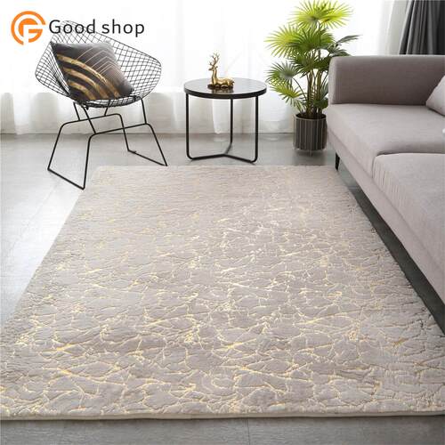 Soft Faux Rabbit Fur Area Rug Crack Gold Foil Print Carpet跨