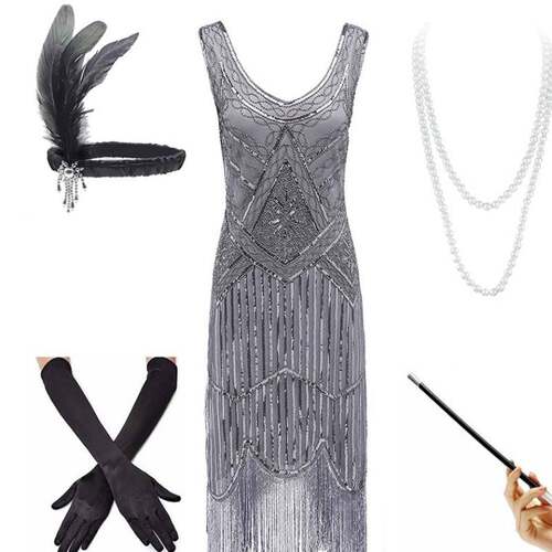 Flapper Dress 20s Sequin Beaded Fringed Great Gatsby Dress