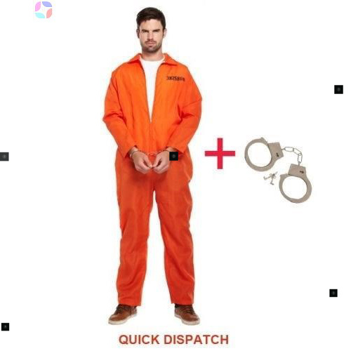 Mens Halloween Orange Jumpsuit Convict prisoner Costume Cos