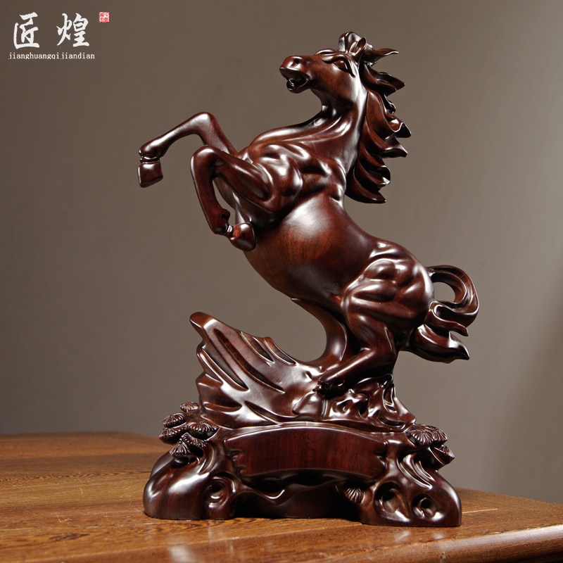 黑檀木雕马到成功摆件实木生肖马