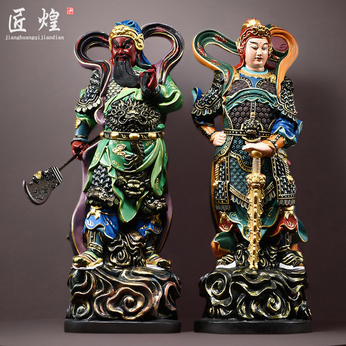 彩绘木雕伽蓝韦陀佛像摆件实木