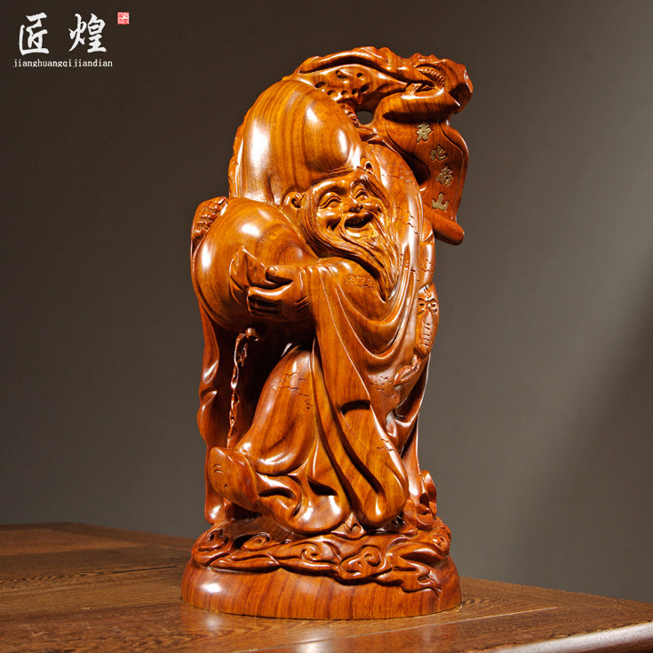 花梨木雕寿星公佛像摆件实木装饰