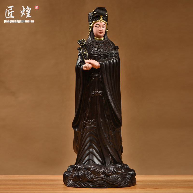 黑檀实木雕刻海神妈祖神像摆件新中式天上圣母家居客厅装饰工艺品