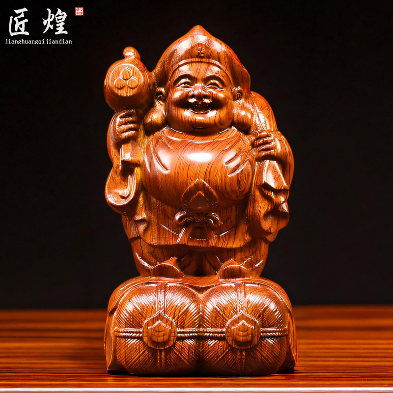 花梨木雕大黑天神像摆件实木财神
