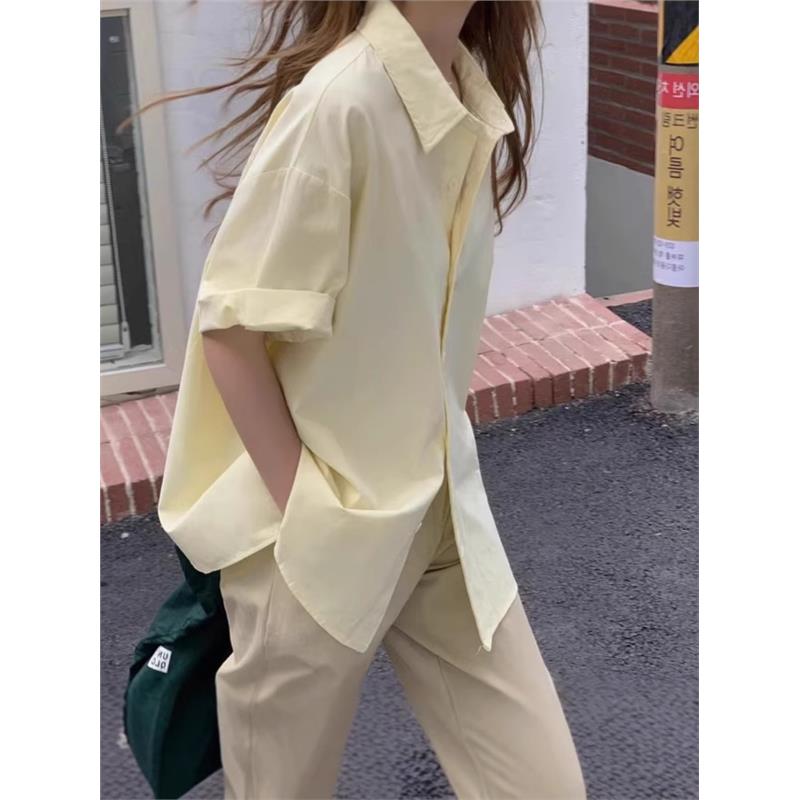 夏季简约宽松时尚黄色短