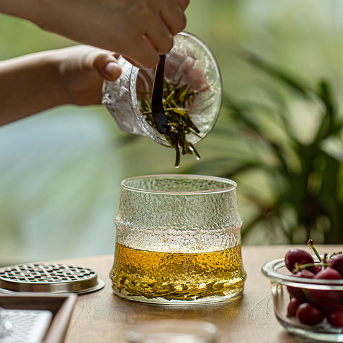 玻璃锤图案竹造水茶碗干茶桌小茶渣桶带盖过滤水碗茶罐茶道配件