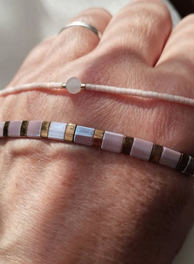 MLGM小众设计tila御幸珠串珠紫手链 天然白玉山可调节叠戴手串女