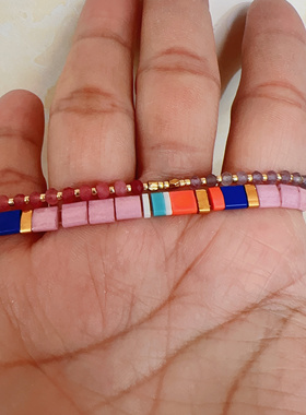 MLGM新搭配TILA珠紫色手链弹力绳手链撞色波西米亚风饰品个性饰品