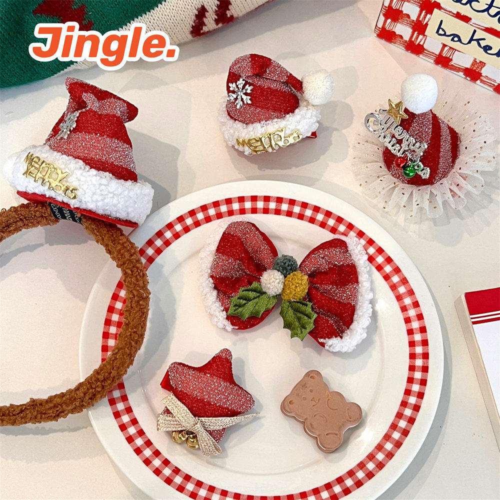 活动小礼品2024新款圣诞节帽子发夹发箍可爱发饰海边刘夹头发卡饰