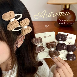 学生小礼品新款复古少女咖色系格纹波点海绵结掰掰发夹秋冬季夹发