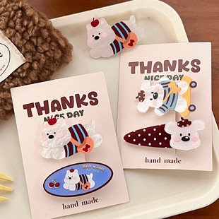 创意礼物趣味卡通小熊少女发夹甜美发饰鸭嘴夹高颜值儿童发卡亚克