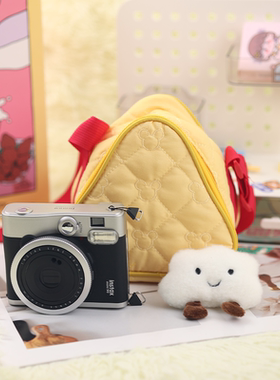 适用于富士mini90相机收纳包黄色可爱奶酪相机包日系毛绒肤感拍立得相机便携软萌收纳包保护套洗漱收纳零钱包