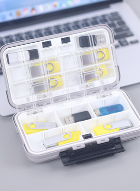 大容量U盘收纳盒 加厚可视双面搭配自粘款腊肠小狗刺绣贴便携多用多功能桌面小物件收纳整理盒子灰绿橙色多选