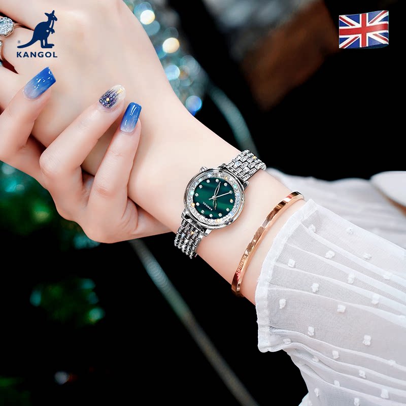 坎戈尔袋鼠品牌手表2024新款轻奢小众女款百搭小绿表kangol石英表