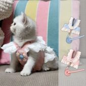 猫咪牵引绳可调节带小花狗狗防挣脱胸背带宠物衣服牵引绳外出遛猫