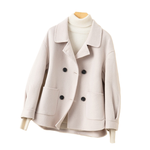 品牌反季新款高端双面羊绒大衣女小个子短款高档纯羊毛呢外套气质