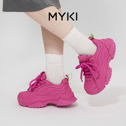 MYKI春季新款真皮厚底老爹鞋女鞋丝绸牛皮增高百搭休闲运动鞋