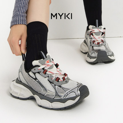 MYKI复古网面透气老爹鞋女春季新款百搭潮流色彩休闲运动鞋