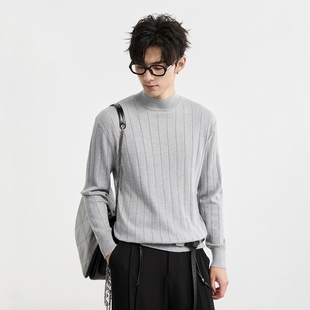 {含山羊绒}伯爵卓尔奥莱店25秋冬半高领针织打底衫男纯色圆领毛衣