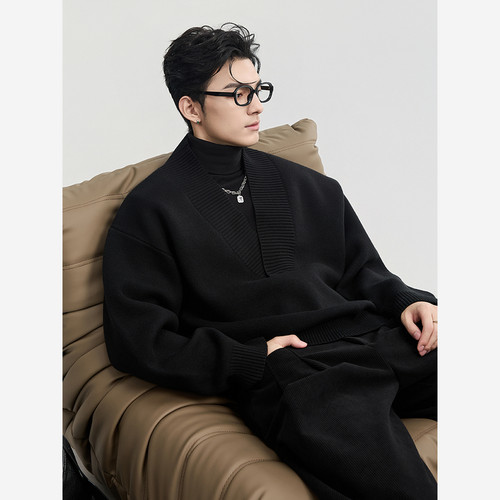 {含羊毛莱赛尔}伯爵卓尔奥莱店25初冬套头V领针织衫男潮流毛衣衫