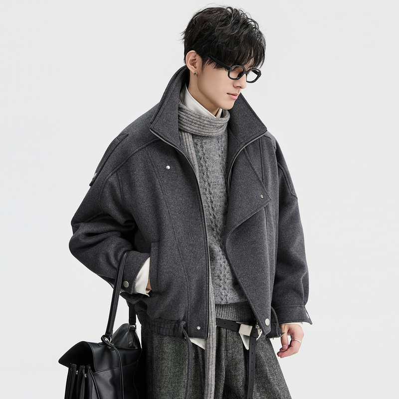 伯爵卓尔25深冬立领工装设计羊毛呢羽绒服男宽松韩版短款夹克外套