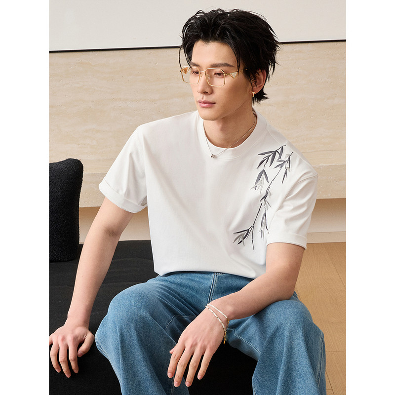 伯爵卓尔26年夏季新中式国风刺绣设计短袖T恤宽男松韩版圆领体恤