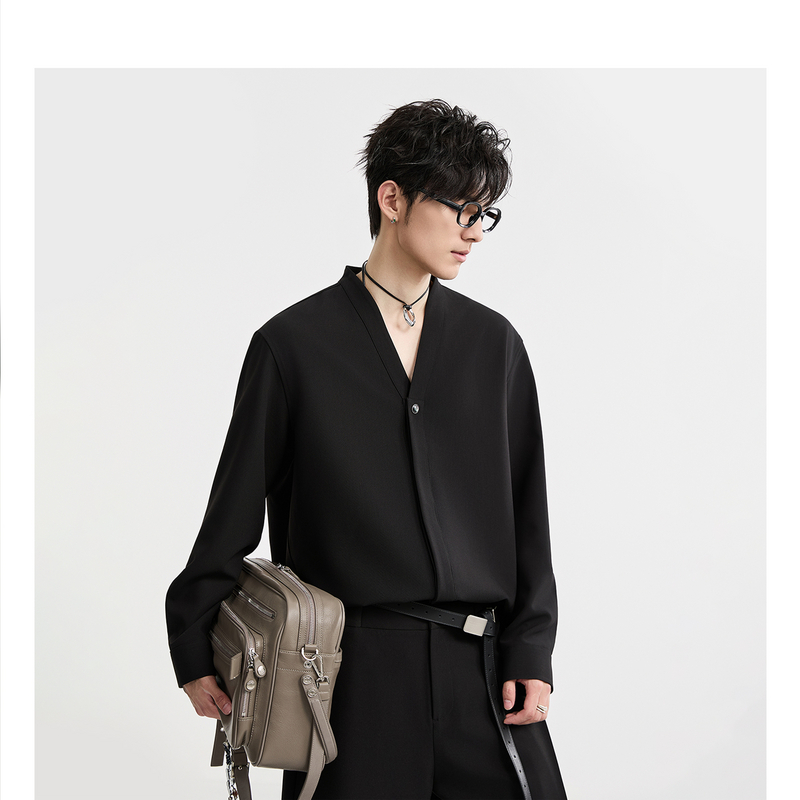 伯爵卓尔奥莱店25秋季休闲V领长袖衬衫男三防抗皱面料自发热衬衣