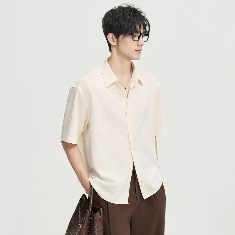 伯爵卓尔26夏季新中式暗纹设计短袖衬衫男士时尚高级感五分袖衬衣