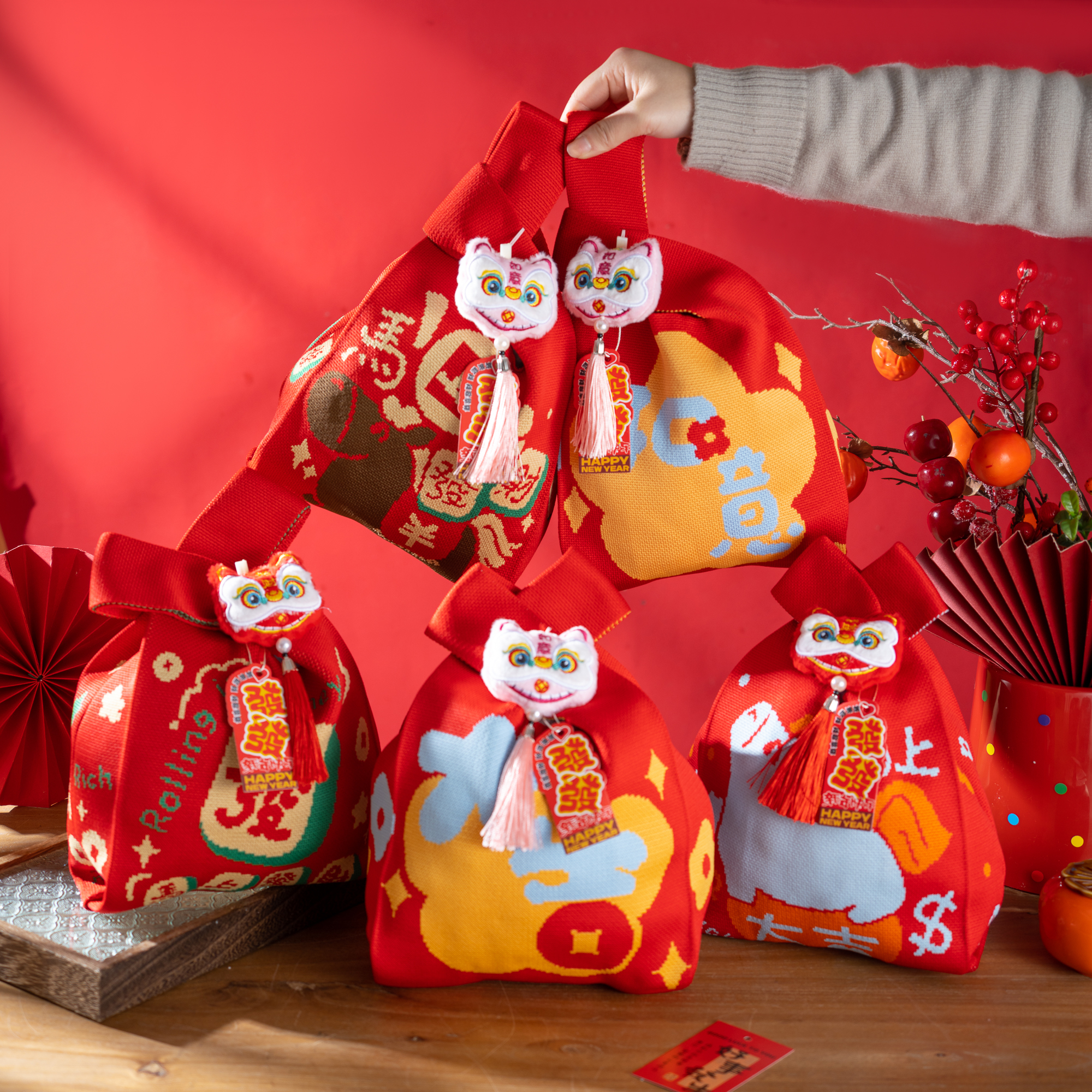 马年新款可爱礼品袋手提针织包新年元旦红色福袋伴手礼物小拎袋