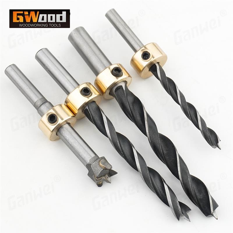 木工三尖钻麻花定位钻头6/8/10/台阶钻9mm斜孔钻黄铜限位环素碳钢