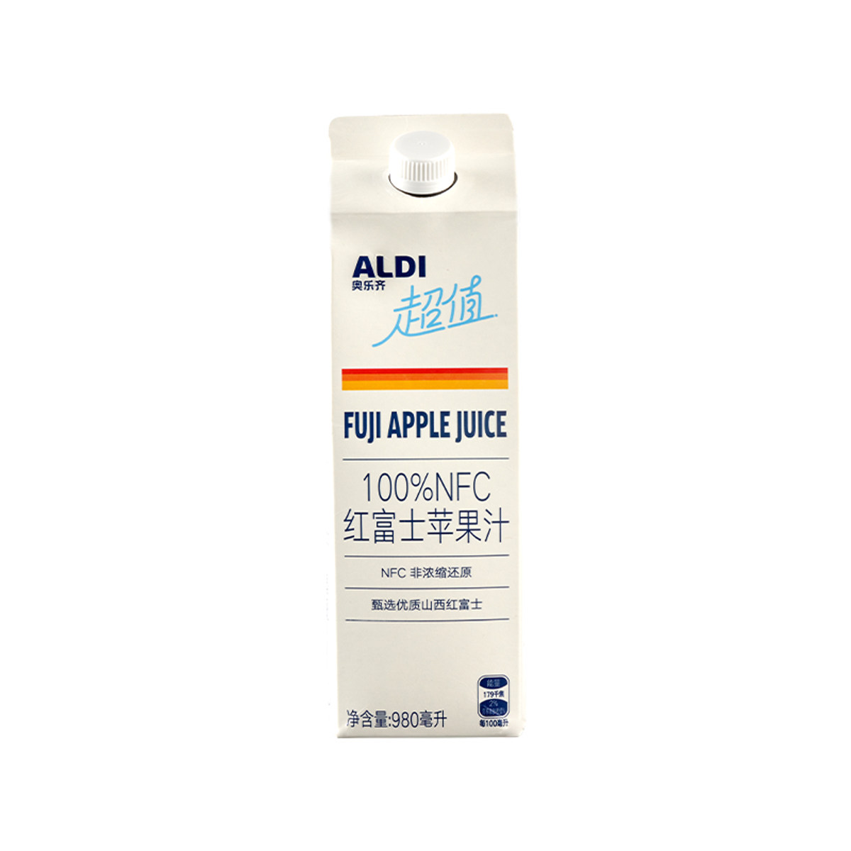 奥乐齐超值100%红富士苹果汁/100%NFC白桃汁大瓶装980ml果汁饮品
