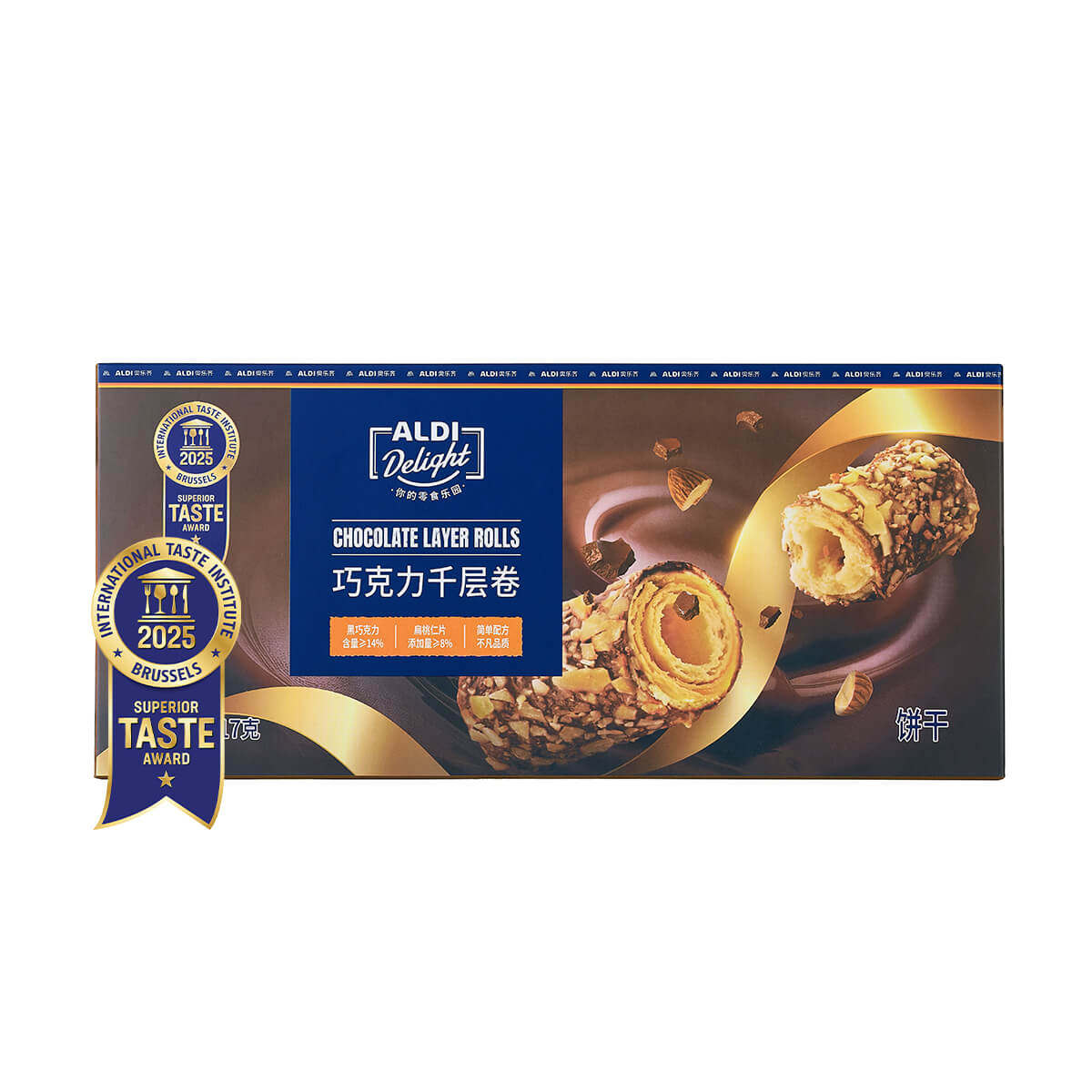 上海奥乐齐 ALDI Delight 巧克力千层卷 117g 饼干休闲零食代购