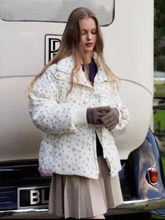 韩国原单设计师2025秋冬新款韩系小碎花羽绒服女短款立领外套女