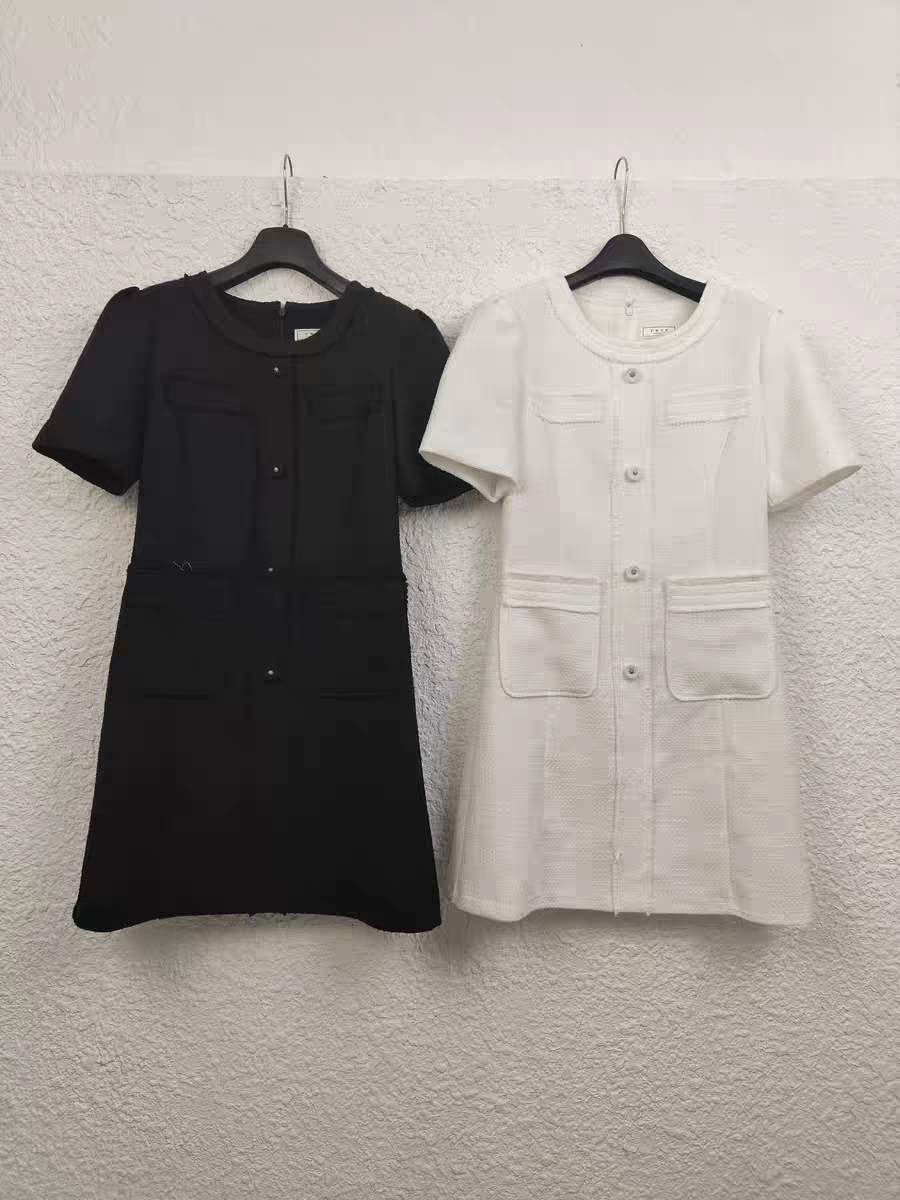 韩国原单25年春季新款TWEE圆领短袖甜美小香风连衣裙女百搭显瘦