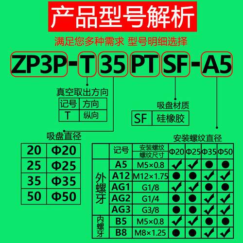 SMC开袋真空吸盘薄膜袋专用 气动吸嘴ZP3P-20/25/35/50PTSF工业