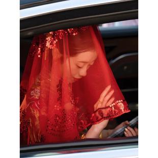 新娘红盖头结婚苏绣半透明网纱头纱红色秀禾服喜帕中式婚礼蒙头巾