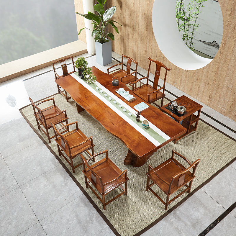 高端定制新中式大板泡茶桌椅组合实木功夫茶桌子原木办公室茶台禅